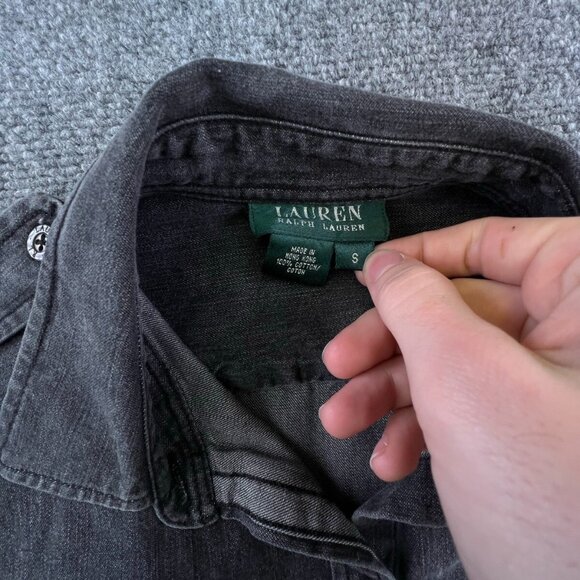 Lauren Ralph Lauren Button Up Shirt Dark Gray Small Cotton Long Sleeve Buttons - Picture 9 of 11